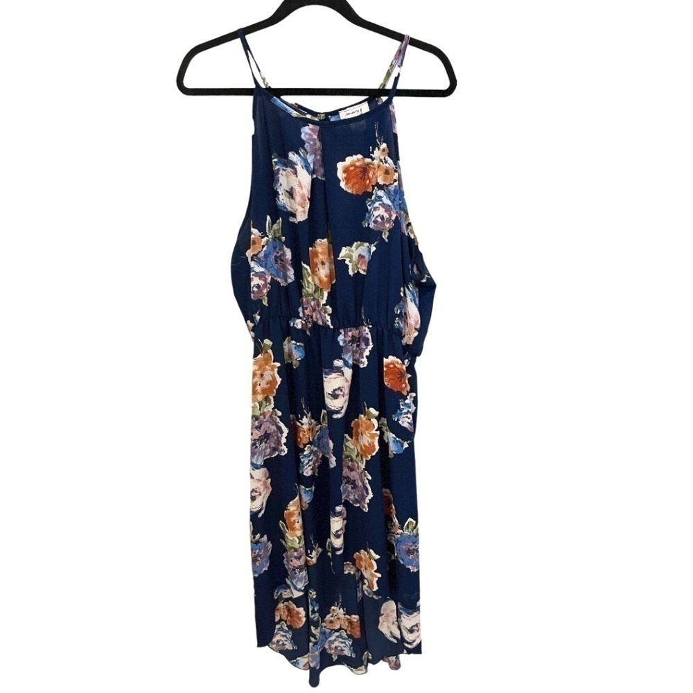 January 7 Plus Size Spaghetti Strap Blue Floral High Low Sleeveless Dress 3X